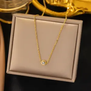 【AH168】Single Diamond Necklace / Gold