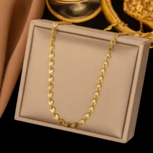 【AH325】Round Embossed Necklace / Gold