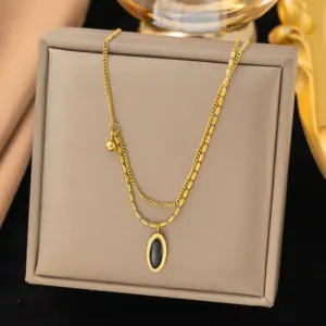[Ah6162] Black Oval Necklace / Gold