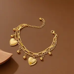 S012-Double Layer Heart-Bracelet- Gold