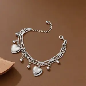S0252-Double Layer Love-Bracelet-Steel Color
