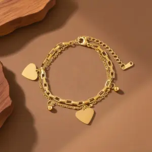S0266-Heart Double Chain Bracelet - Gold