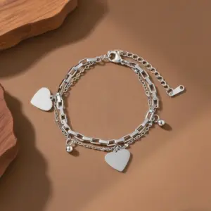 S0264-Love Double Chain-Bracelet-Steel Color