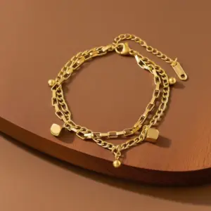 S0202-Double Layer Square-Bracelet- Gold