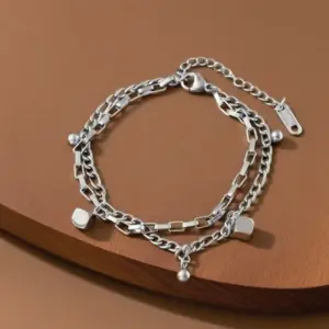 S0260-Double Layer Square-Bracelet-Steel Color