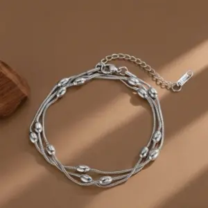 S071-Oval Snake Chain-Bracelet-Steel Color