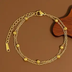 S042-Double Layer Bead Chain-Bracelet- Gold