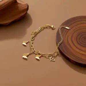 S0122-Double Layer Frosted Butterfly-Necklace- Gold