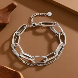 S0222-Double Layer Thick Chain-Bracelet-Steel Color