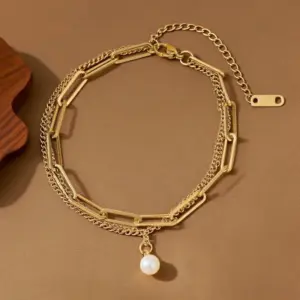 S02005-Pearl Three-Layer Chain-Bracelet- Gold