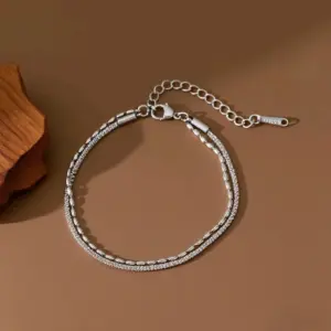 S02206-Rice Beads Gypsophila-Bracelet-Steel Color