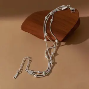 S02086-Ball Three-Layer Chain-Bracelet-Steel Color