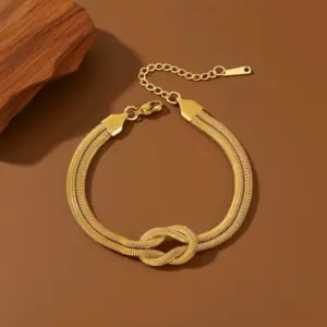 S077-Double-layered Knotted Bracelet- Gold