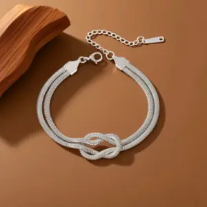 S0165-Double Layer Knotted-Bracelet-Steel Color