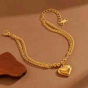 S02096-Double Layer Beaded Heart Bracelet - Gold