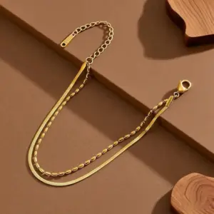 S078-Double Layer Rice Bead Chain-Bracelet- Gold