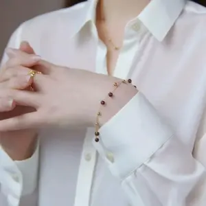 S0161-Burgundy Beads-Bracelet- Gold