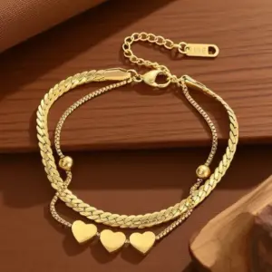 S0181-Double Layer Heart-Bracelet- Gold