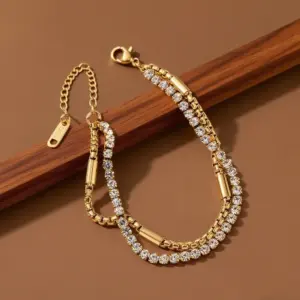 S02003-Double Layer White Diamond-Bracelet- Gold