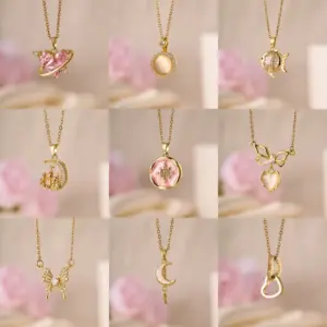 New Design Titanium Steel Necklace Women's Simple Fashion Zircon Inlay Light Luxury Clavicle Chain Geometric Heart Pattern