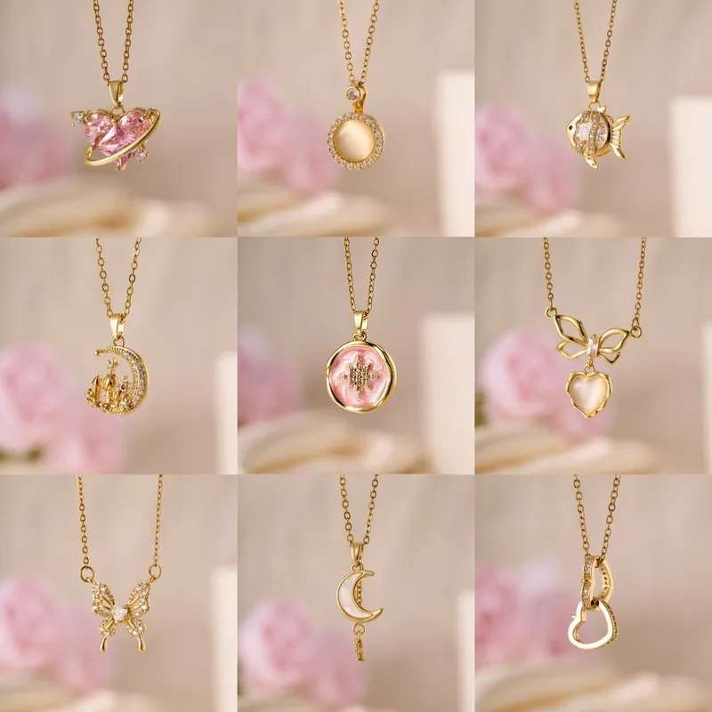 Wholesale New Design Titanium Steel Necklace Women's Simple Fashion Zircon Inlay Light Luxury Clavicle Chain Geometric Heart Pattern