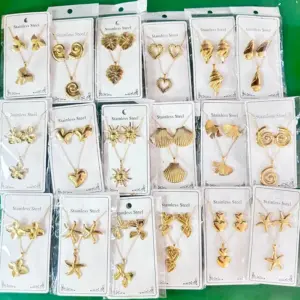 New Vintage Court Stainless Steel Gold Plated Jewelry Set Ocean Pattern Earrings Necklace Non Fading Luxury Style For Women