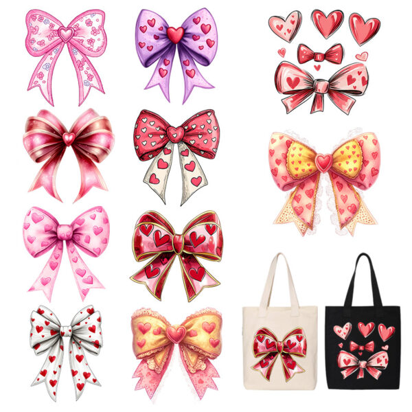Wholesale Cross-Border Valentine's Day Bow Heat Transfer Stickers Custom Heat Labels DIY White Ink Heat Transfer Stickers Wholesale in Stock