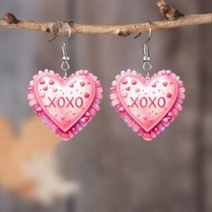 Wholesale Valentine's Day Flat Acrylic Pink Heart Earrings