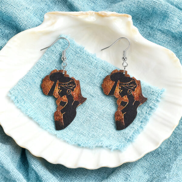 Wholesale Vintage Wooden African Silhouette Earrings Versatile Drop Earrings