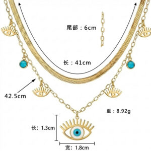Double-chain Evil Eye Necklace (Gold)