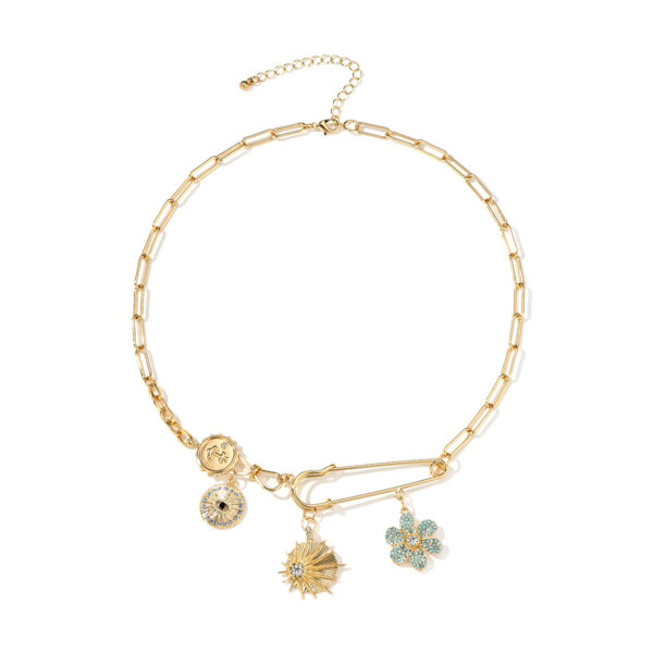 Wholesale Mysterious Coin Diamond Relief Small Pendant Bib Necklace