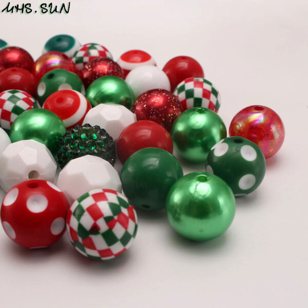 O1CN010ACZ7v1QEr9LRyqUP_2201245431945-0-cib Wholesale 50pcs Red and Green Diamond Print Christmas 20MM Acrylic Beads DIY Mixed Color Mixed Style Beaded Loose Beads Combination