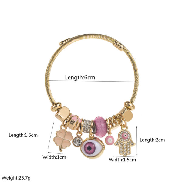 Wholesale Diamond studded Devil's Eye Palm Clover Stainless Steel Bracelet