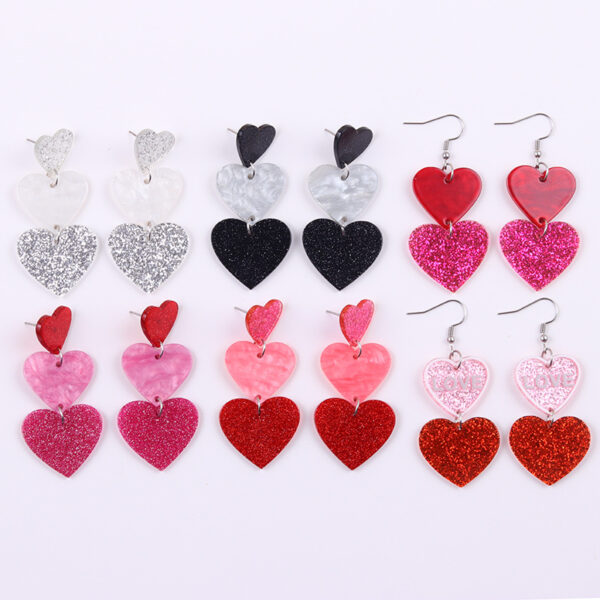 Wholesale Sweet Valentine's Day Glitter Long Heart Acrylic Earrings