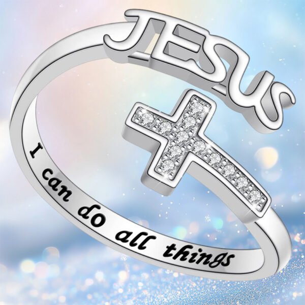 Wholesale Silver engraved cross with adjustable opening ring