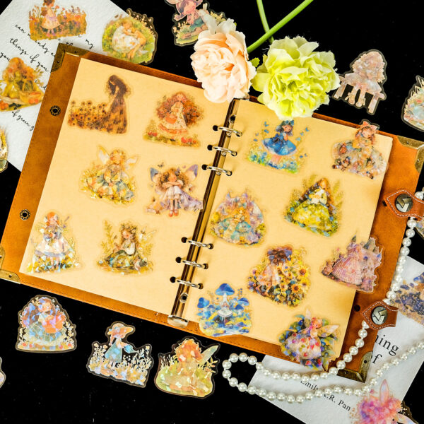 Wholesale 30 Fairy Tale Forest Stickers PET Material Gold Foil Transparent Waterproof Cartoon Stickers