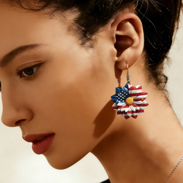 Wholesale Red White Blue Flag Daisy Bald Eagle Pendant Acrylic Earrings