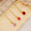 Wholesale Copper inlaid zircon rose crystal flower necklace