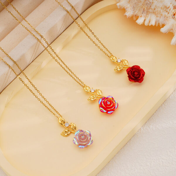 Wholesale Copper inlaid zircon rose crystal flower necklace