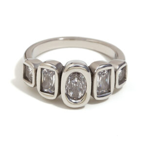 Geometric zircon arrangement ring-steel color / No. 7