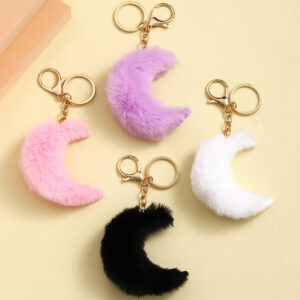 Wholesale Cute Furry Moon Pom Pom Plush Keychain Pendant