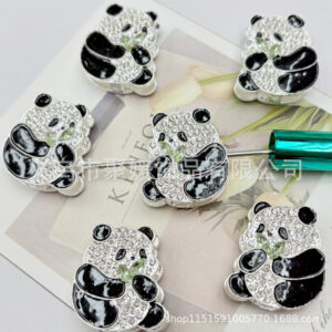 Wholesale 20pcs Double sided alloy diamond inlaid panda beads