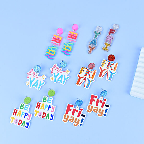 Wholesale New Friday happy day earrings happy Flamingo French fries leopard print earrings