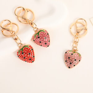Wholesale Sweet Strawberry Cute Diamond Set Metal Keychain