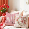 Wholesale Pink With Printed Design Versatile Linen Material Valentine's Day Pillow Cover