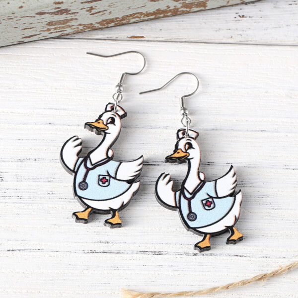Wholesale Quirky Stethoscope Nurse Goose Wooden Double-sided Earrings
