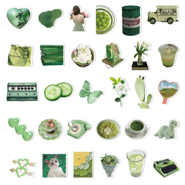 Wholesale 60pcs various green pattern waterproof vinyl stickers