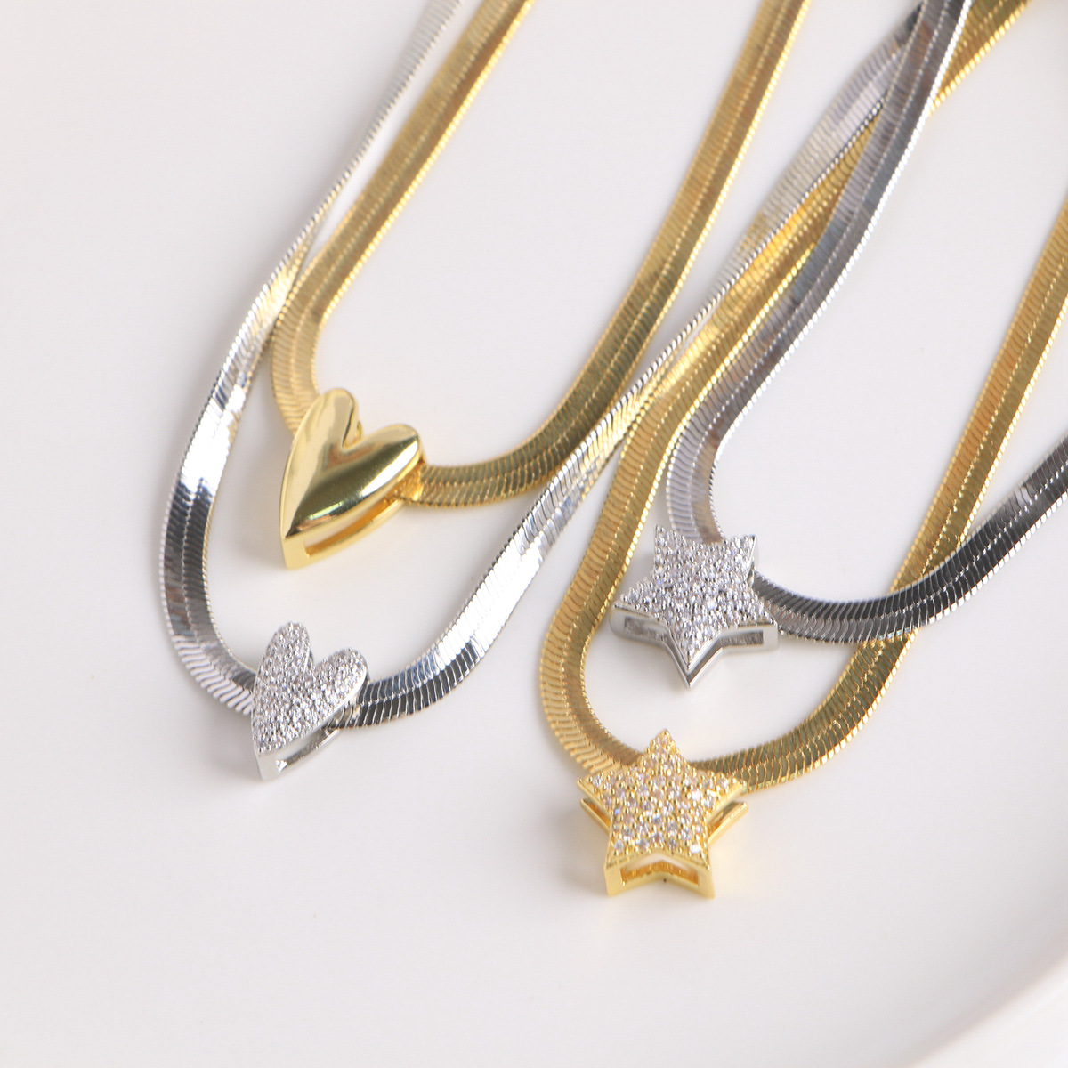 Wholesale 18k gold-plated micro inlaid zircon heart-shaped star pendant necklace
