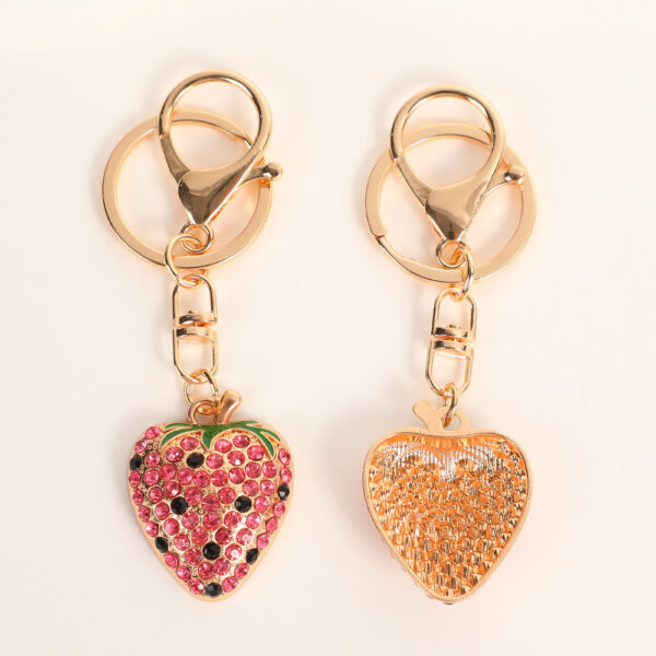 Wholesale Sweet Strawberry Cute Diamond Set Metal Keychain