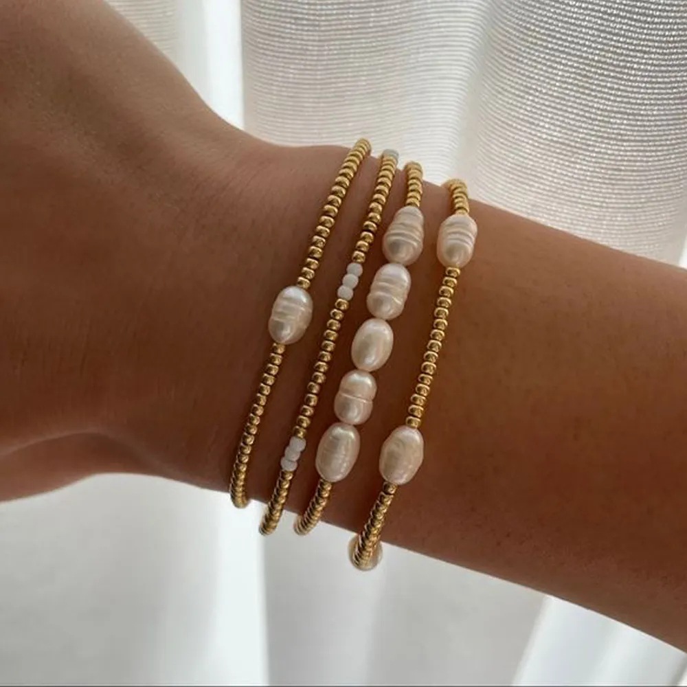 Wholesale Natural Baroque pearl woven elastic rope bracelet
